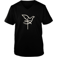 Load image into Gallery viewer, Designs by MyUtopia Shout Out:Cross Dove Fish Christian Unisex V-Neck Tee,Black / S,Adult Unisex Vneck Tee
