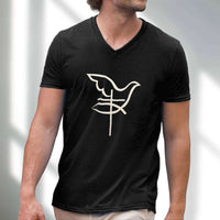 Load image into Gallery viewer, Designs by MyUtopia Shout Out:Cross Dove Fish Christian Unisex V-Neck Tee
