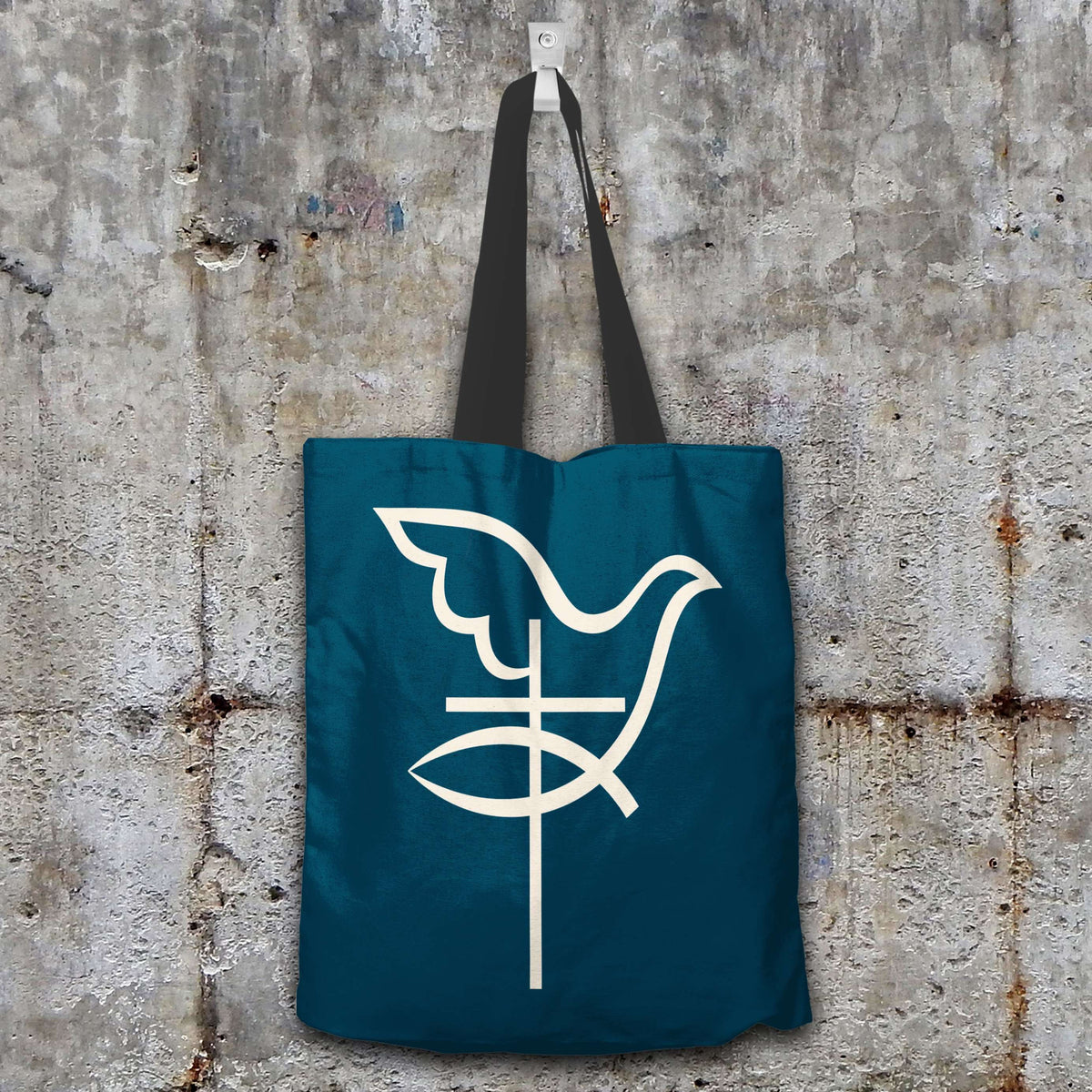Designs by MyUtopia Shout Out:Cross Dove Fish Fabric Totebag