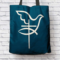 Load image into Gallery viewer, Designs by MyUtopia Shout Out:Cross Dove Fish Fabric Totebag
