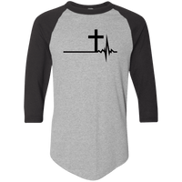 Load image into Gallery viewer, Designs by MyUtopia Shout Out:Cross Heartbeat 3/4 Length Sleeve Color block Raglan Jersey T-Shirt,Athletic Heather/Black / S,Long Sleeve T-Shirts
