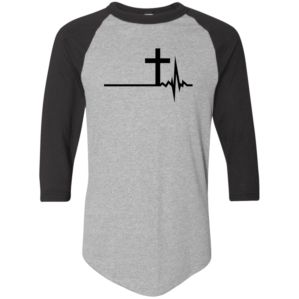 Designs by MyUtopia Shout Out:Cross Heartbeat 3/4 Length Sleeve Color block Raglan Jersey T-Shirt,Athletic Heather/Black / S,Long Sleeve T-Shirts