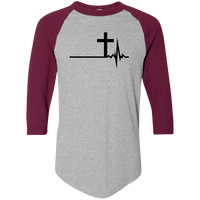 Load image into Gallery viewer, Designs by MyUtopia Shout Out:Cross Heartbeat 3/4 Length Sleeve Color block Raglan Jersey T-Shirt,Athletic Heather/Maroon / S,Long Sleeve T-Shirts
