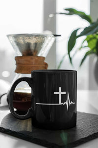 Load image into Gallery viewer, Designs by MyUtopia Shout Out:Cross Heartbeat Ceramic Coffee Mug - Black,11 oz / Black,Ceramic Coffee Mug
