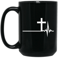 Load image into Gallery viewer, Designs by MyUtopia Shout Out:Cross Heartbeat Ceramic Coffee Mug - Black,15 oz / Black,Ceramic Coffee Mug
