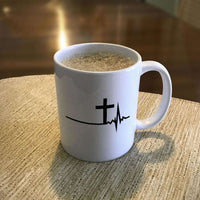 Load image into Gallery viewer, Designs by MyUtopia Shout Out:Cross Heartbeat Ceramic Coffee Mug - White
