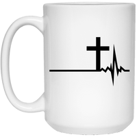 Load image into Gallery viewer, Designs by MyUtopia Shout Out:Cross Heartbeat Ceramic Coffee Mug - White,15 oz / White,Ceramic Coffee Mug
