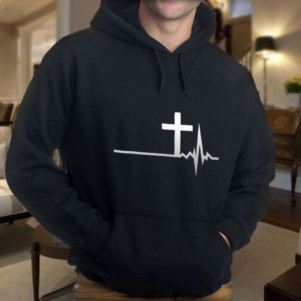Designs by MyUtopia Shout Out:Cross Heartbeat Core Fleece Unisex Pullover Hoodie