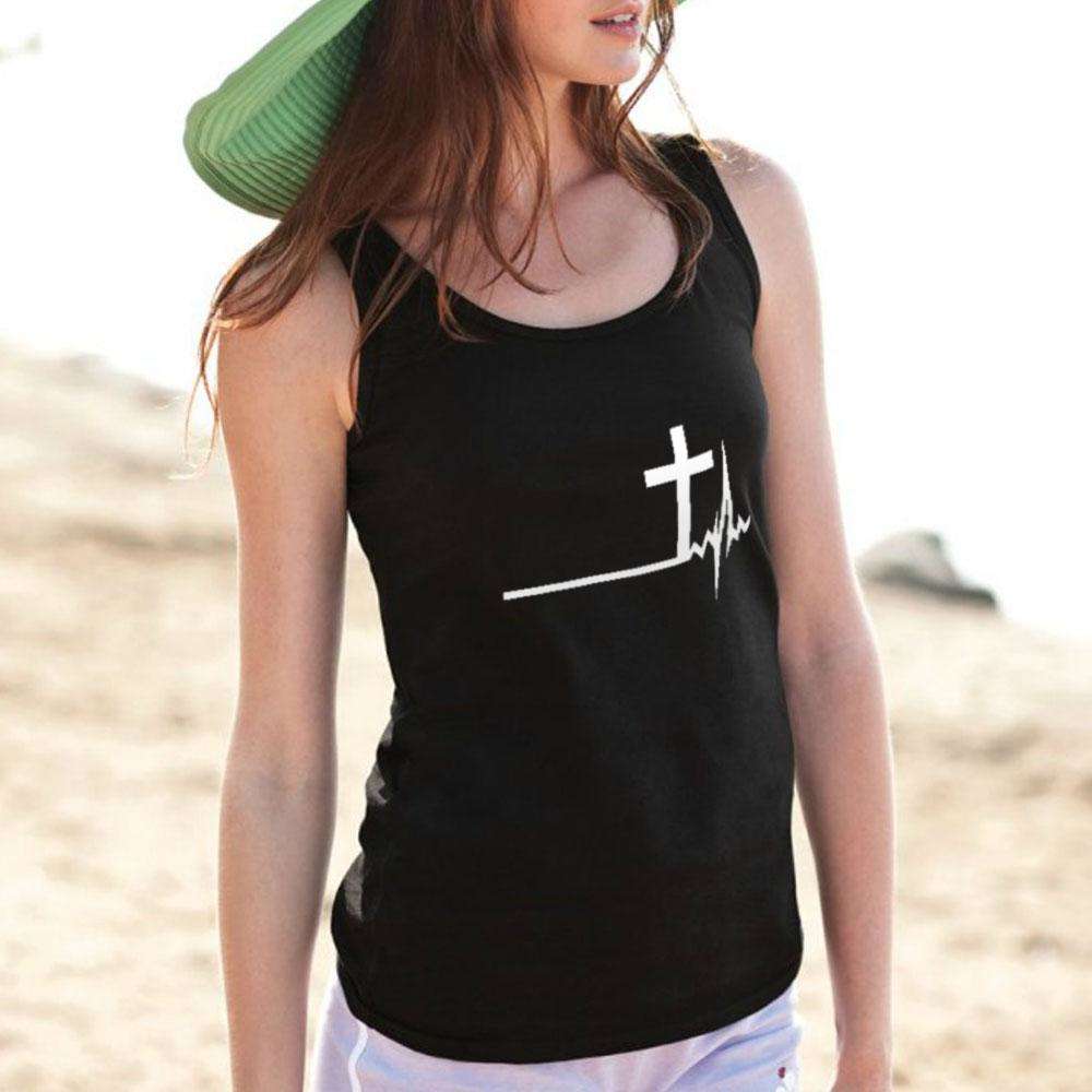 Designs by MyUtopia Shout Out:Cross Heartbeat Cotton Unisex Tank Top