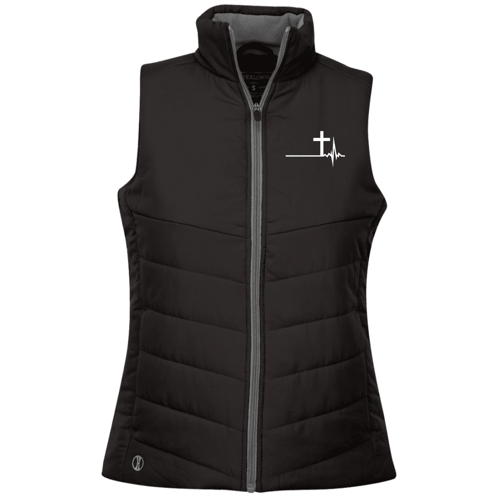 Designs by MyUtopia Shout Out:Cross Heartbeat Embroidered Holloway Ladies' Quilted Vest,X-Small / Black,Jackets