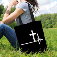 Load image into Gallery viewer, Designs by MyUtopia Shout Out:Cross Heartbeat Fabric Totebag Reusable Shopping Tote
