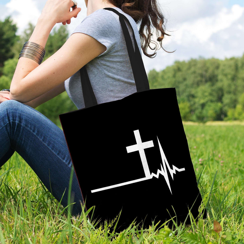 Designs by MyUtopia Shout Out:Cross Heartbeat Fabric Totebag Reusable Shopping Tote