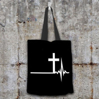 Load image into Gallery viewer, Designs by MyUtopia Shout Out:Cross Heartbeat Fabric Totebag Reusable Shopping Tote
