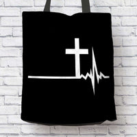 Load image into Gallery viewer, Designs by MyUtopia Shout Out:Cross Heartbeat Fabric Totebag Reusable Shopping Tote
