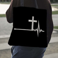 Load image into Gallery viewer, Designs by MyUtopia Shout Out:Cross Heartbeat Fabric Totebag Reusable Shopping Tote
