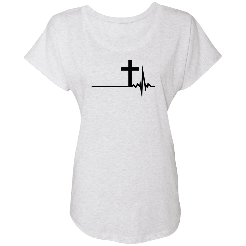 Designs by MyUtopia Shout Out:Cross Heartbeat Ladies' Triblend Dolman Shirt,X-Small / Heather White,Ladies T-Shirts