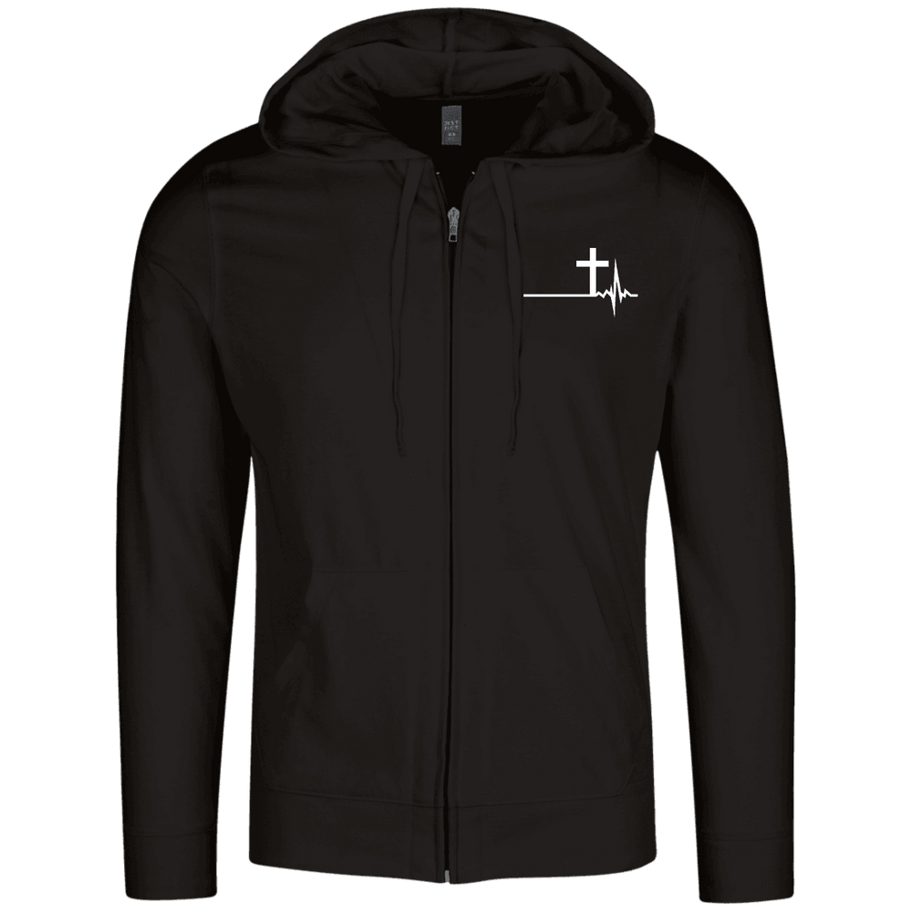 Designs by MyUtopia Shout Out:Cross Heartbeat Lightweight Full Zip Hoodie,X-Small / Black,Sweatshirts