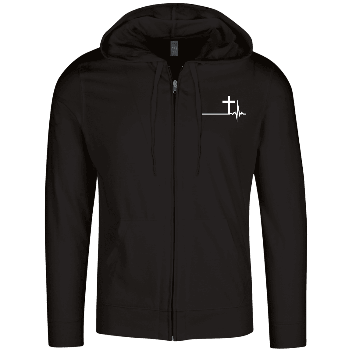 Designs by MyUtopia Shout Out:Cross Heartbeat Lightweight Full Zip Hoodie,X-Small / Black,Sweatshirts
