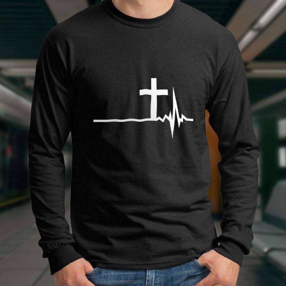 Designs by MyUtopia Shout Out:Cross Heartbeat Long Sleeve Ultra Cotton T-Shirt