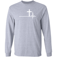 Load image into Gallery viewer, Designs by MyUtopia Shout Out:Cross Heartbeat Long Sleeve Ultra Cotton T-Shirt,Sport Grey / S,Long Sleeve T-Shirts
