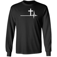 Load image into Gallery viewer, Designs by MyUtopia Shout Out:Cross Heartbeat Long Sleeve Ultra Cotton T-Shirt,Black / S,Long Sleeve T-Shirts
