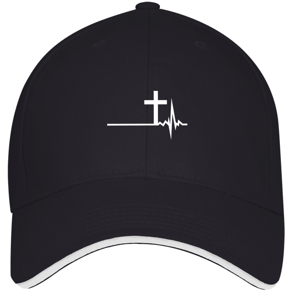 Designs by MyUtopia Shout Out:Cross Heartbeat Structured Twill Cap With Sandwich Visor,Navy/White / One Size,Hats