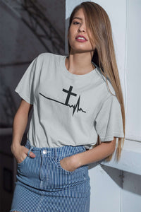 Load image into Gallery viewer, Designs by MyUtopia Shout Out:Cross Heartbeat Ultra Cotton Unisex T-Shirt,Ash / S,Adult Unisex T-Shirt

