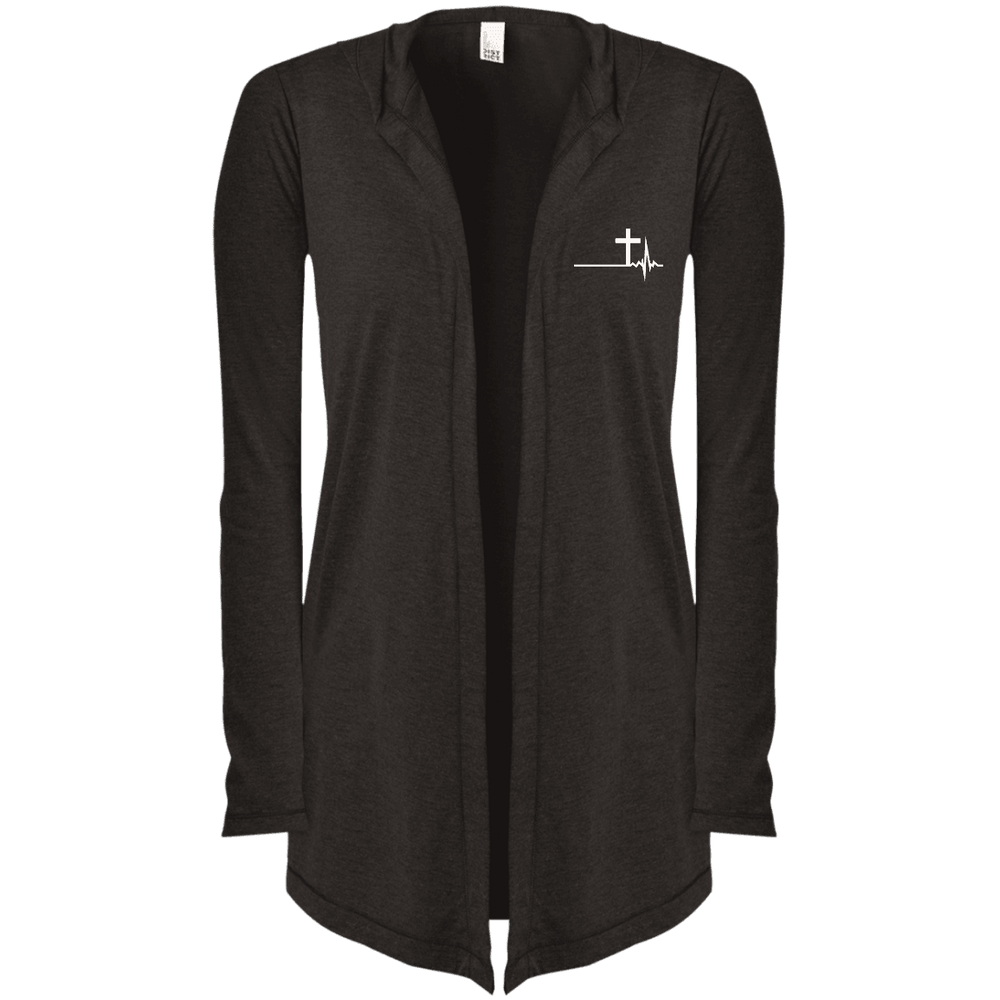 Designs by MyUtopia Shout Out:Cross Heartbeat Women's Hooded Cardigan,X-Small / Black Frost,Sweatshirts