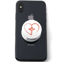 Load image into Gallery viewer, Designs by MyUtopia Shout Out:Cross In Heart - Jesus is in my heart Hinged Phone Grip for Smartphones and Tablets,White,Pop Phone Grip
