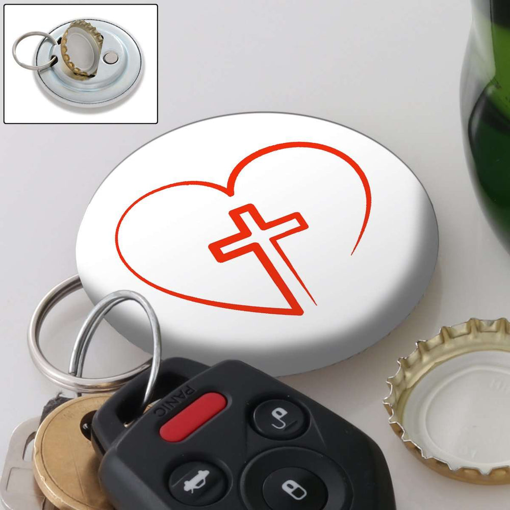 Designs by MyUtopia Shout Out:Cross in Heart - Jesus is in My Heart Magnetic Keychain and Bottle Opener,White,Keychain bottle opener