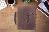 Load image into Gallery viewer, Designs by MyUtopia Shout Out:Cross In Heart Faux Leather Personalized Laser Engraved Bible Cover,Large (7 1/2″ x 10 3/4″) / Dark Brown,Bible Cover
