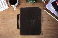 Load image into Gallery viewer, Designs by MyUtopia Shout Out:Cross In Heart Faux Leather Personalized Laser Engraved Bible Cover,Large (7 1/2″ x 10 3/4″) / Black,Bible Cover
