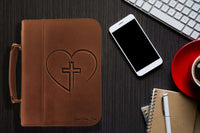 Load image into Gallery viewer, Designs by MyUtopia Shout Out:Cross In Heart Faux Leather Personalized Laser Engraved Bible Cover,Large (7 1/2″ x 10 3/4″) / Conac,Bible Cover
