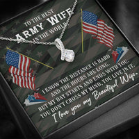 Load image into Gallery viewer, Designs by MyUtopia Shout Out:Cubic Zirconia Ribbon Necklace with To My Army Wife Message Card
