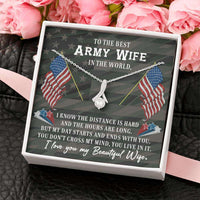 Load image into Gallery viewer, Designs by MyUtopia Shout Out:Cubic Zirconia Ribbon Necklace with To My Army Wife Message Card
