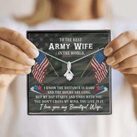 Load image into Gallery viewer, Designs by MyUtopia Shout Out:Cubic Zirconia Ribbon Necklace with To My Army Wife Message Card
