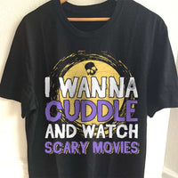 Load image into Gallery viewer, Designs by MyUtopia Shout Out:Cuddle and Watch Scary Movies Adult Unisex Cotton Short Sleeve T-Shirt,S / Black,Adult Unisex T-Shirt
