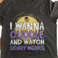 Load image into Gallery viewer, Designs by MyUtopia Shout Out:Cuddle and Watch Scary Movies Adult Unisex Cotton Short Sleeve T-Shirt
