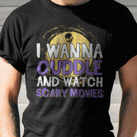 Load image into Gallery viewer, Designs by MyUtopia Shout Out:Cuddle and Watch Scary Movies Adult Unisex Cotton Short Sleeve T-Shirt
