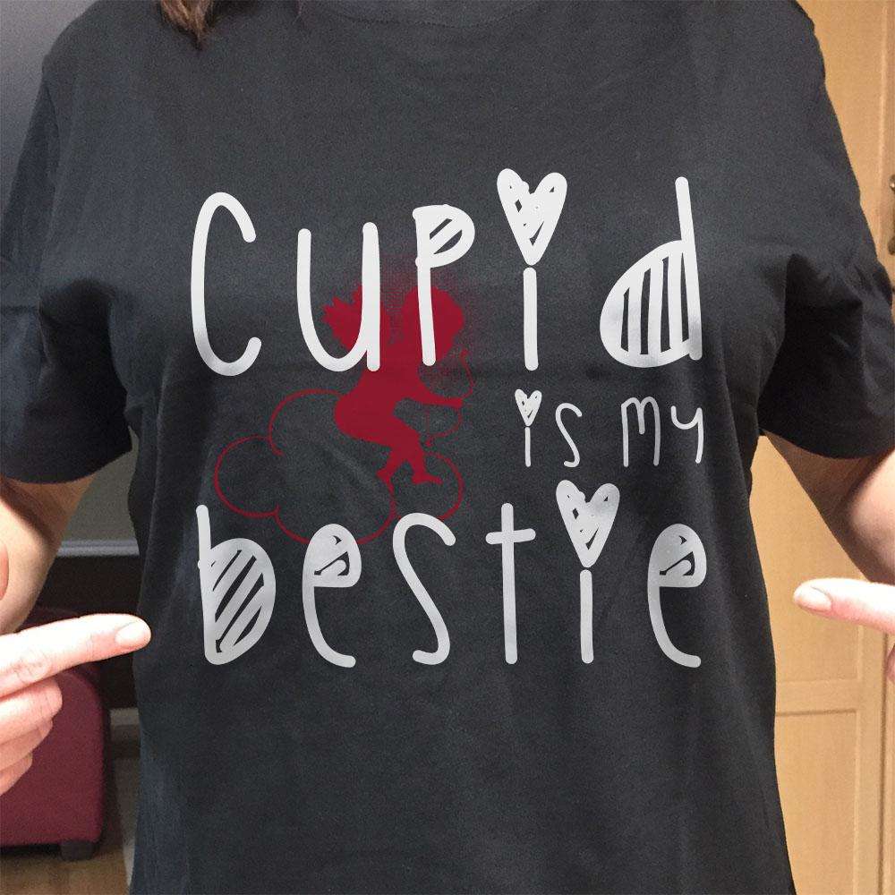 Designs by MyUtopia Shout Out:Cupid Is My Bestie Valentines Day Humor Adult Unisex T-Shirt