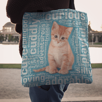 Load image into Gallery viewer, Designs by MyUtopia Shout Out:Curious Kitten Word Cloud Fabric Totebag Reusable Shopping Tote
