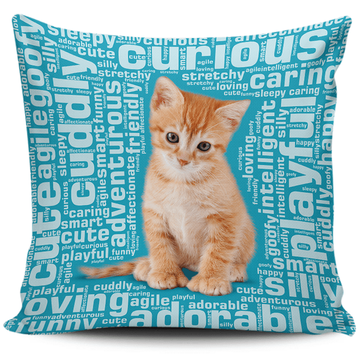 Designs by MyUtopia Shout Out:Curious Kitten Word Cloud Pillowcases,Blue,Pillowcases