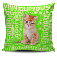 Load image into Gallery viewer, Designs by MyUtopia Shout Out:Curious Kitten Word Cloud Pillowcases,Green,Pillowcases
