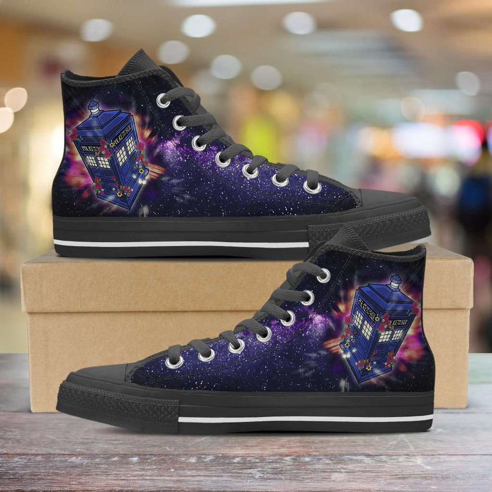 Designs by MyUtopia Shout Out:Custom Doctor Who Fan Art Inspired by the 13th Doctor Canvas Hightop Shoes,Men's / Mens US 5 (EU38) / Black,High Top Sneakers