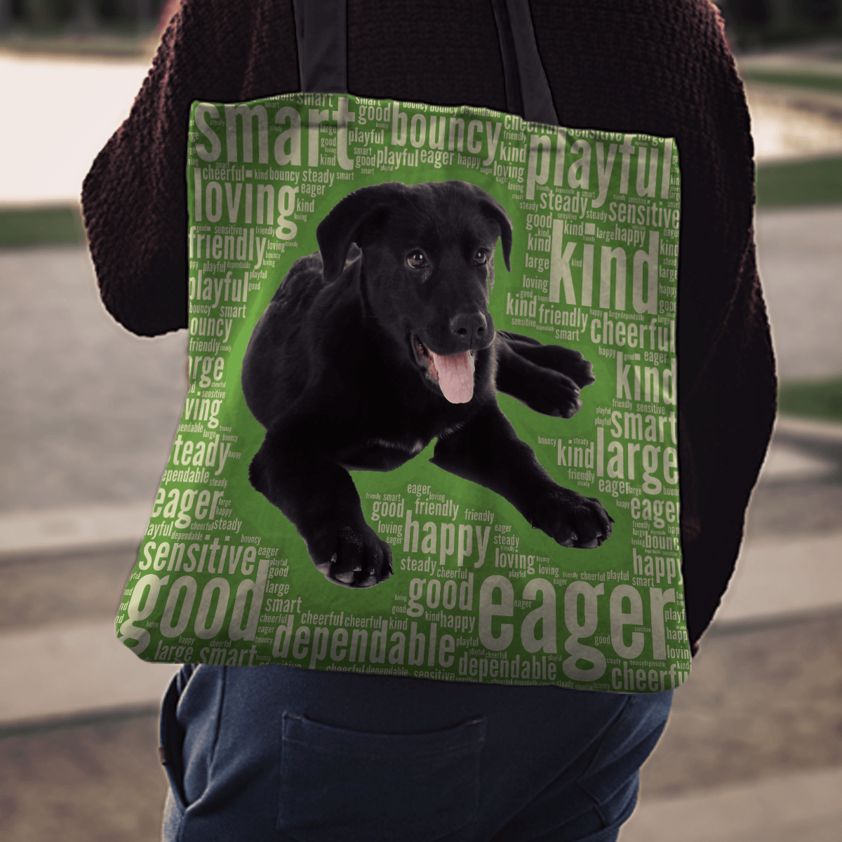 Designs by MyUtopia Shout Out:Cute Black Lab Puppies Fabric Totebag Reusable Shopping Tote - Just Pay Shipping