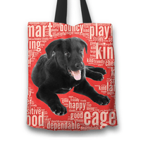 Load image into Gallery viewer, Designs by MyUtopia Shout Out:Cute Black Lab Puppies Fabric Totebag Reusable Shopping Tote - Just Pay Shipping,Red,Reusable Fabric Shopping Tote Bag
