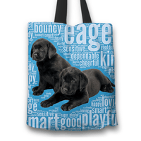 Load image into Gallery viewer, Designs by MyUtopia Shout Out:Cute Black Lab Puppies Fabric Totebag Reusable Shopping Tote,Blue,Reusable Fabric Shopping Tote Bag
