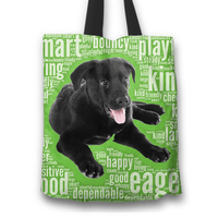 Load image into Gallery viewer, Designs by MyUtopia Shout Out:Cute Black Lab Puppies Fabric Totebag Reusable Shopping Tote,Green,Reusable Fabric Shopping Tote Bag
