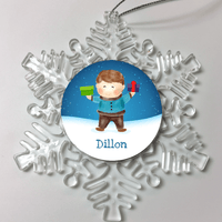 Load image into Gallery viewer, Designs by MyUtopia Shout Out:Cute Boy Personalized Christmas Keepsake Ornament,Snow Flake,Personalized Christmas Ornament
