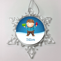 Load image into Gallery viewer, Designs by MyUtopia Shout Out:Cute Boy Personalized Christmas Keepsake Ornament,Snow Crystal,Personalized Christmas Ornament
